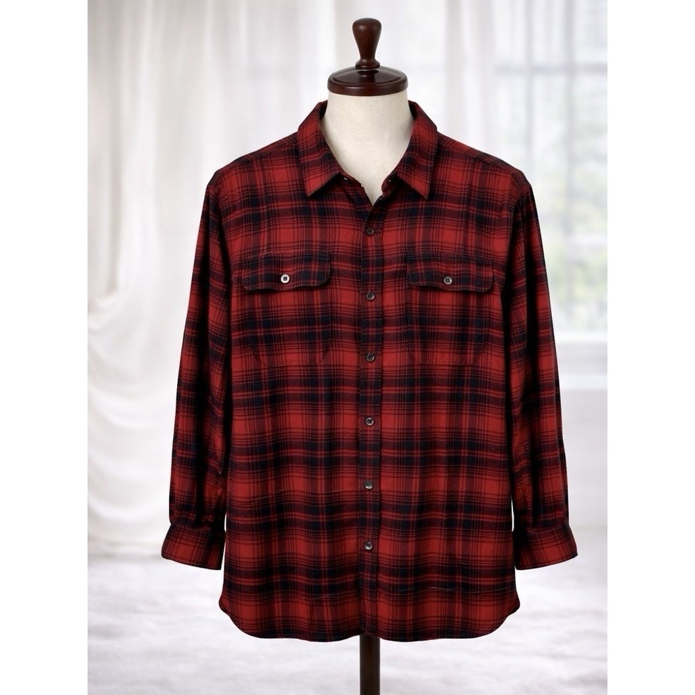 LL Bean Men's L Barn Shacket Chore Coat Fleece Lined Traditional Fit Red Plaid‎